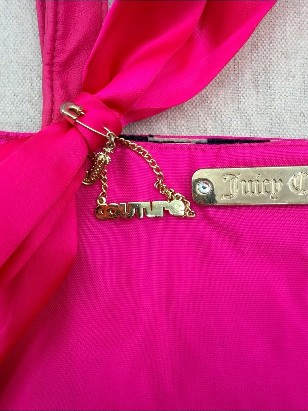 Juicy Couture Bright Hot Pink Tote with Bow and Branded Plaque